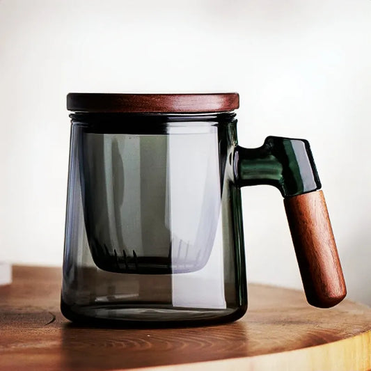 Glass Teapot with Walnut Handle and Lid