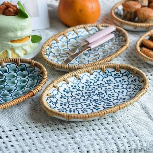 Ceramic Rattan Woven Snack Plate - My Store