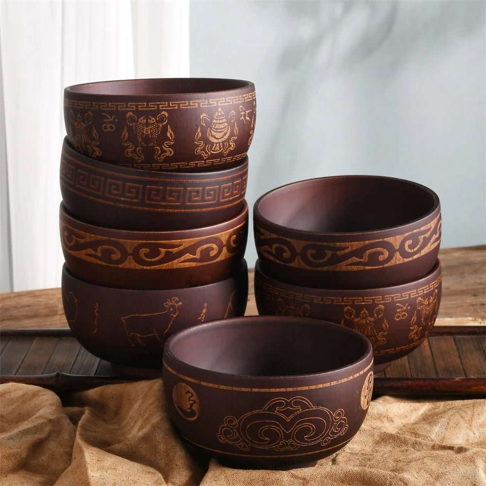 Natural Jujube Wooden Bowl Patterned Style - My Store