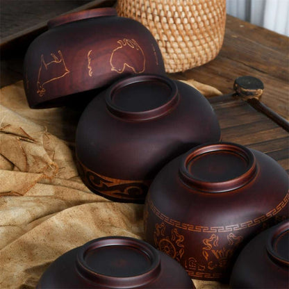 Natural Jujube Wooden Bowl Patterned Style - My Store