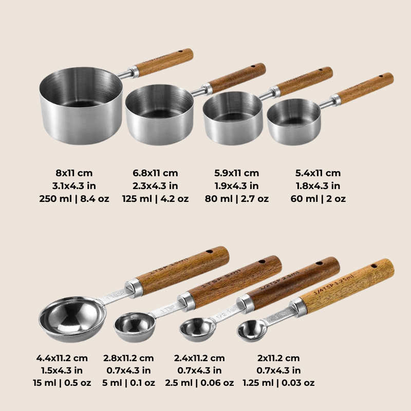 Stainless Steel Measuring Set with Wooden Handle